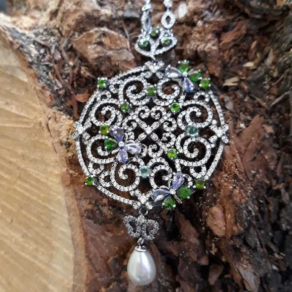 Chrome Diopside Long Sterling Silver Necklace - Picture 7 of 14